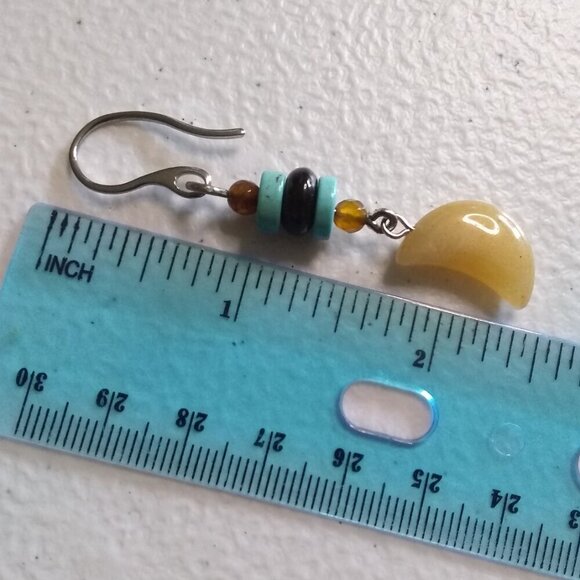 Southwestern & Boho Vibes! Long Moon Danglers! Aventurine Howlite + Agate Beads - Picture 8 of 12